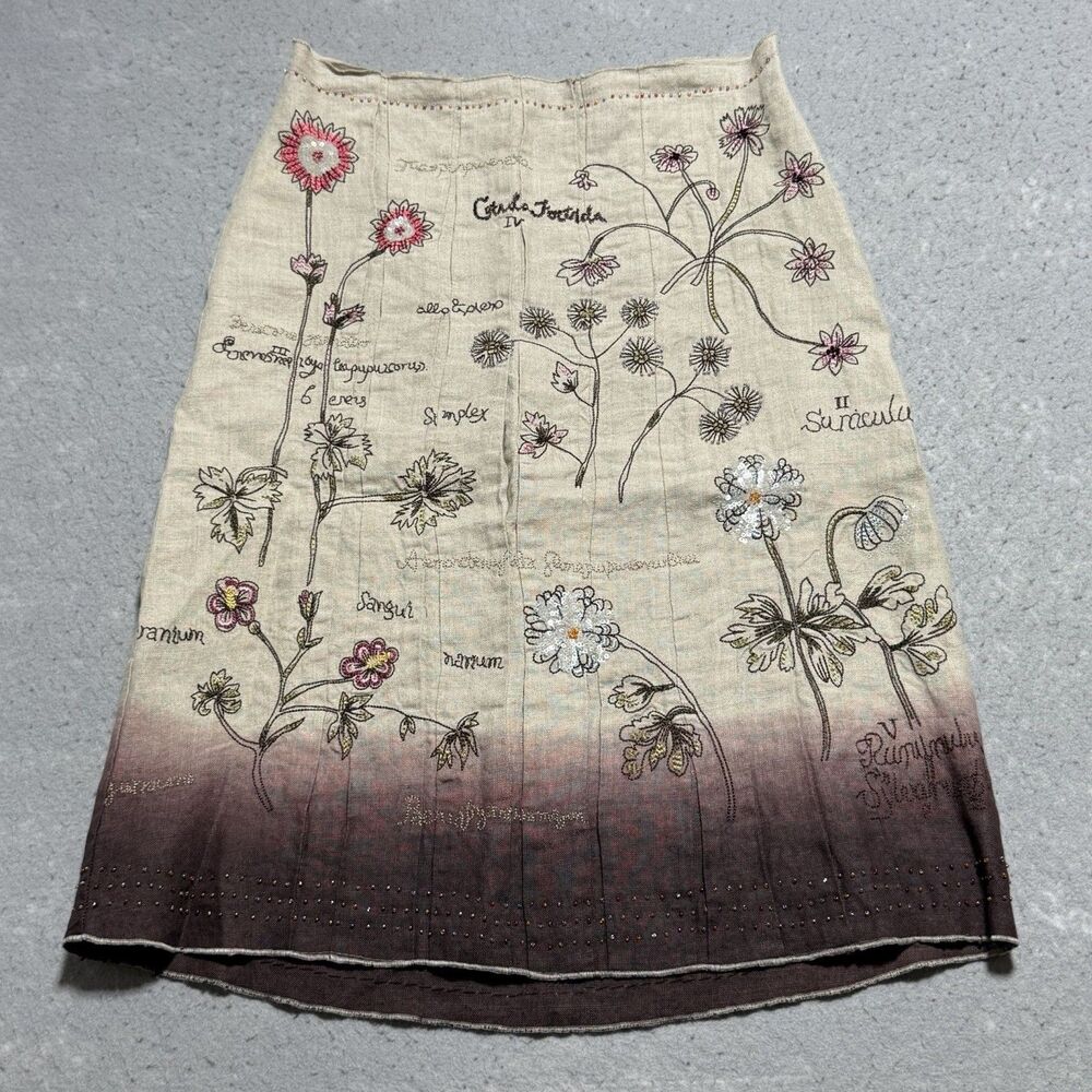 Vintage American Retro Skirt Women’s Size 36 Beige Studded Boho Midi Linen